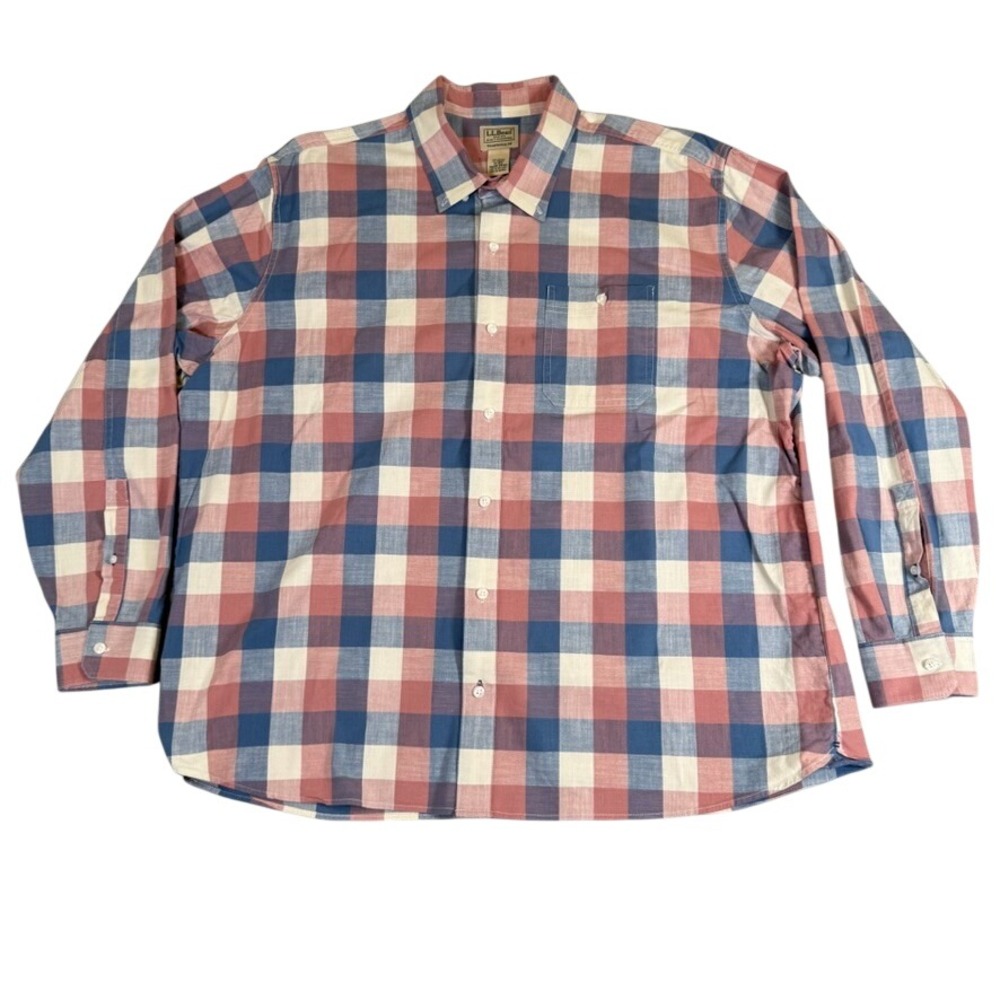 LL Bean Mens XL Traditional Fit Plaid Button Down Shirt Blue Red 515120